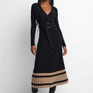 Chic Long Sleeve Black and Tan Dress